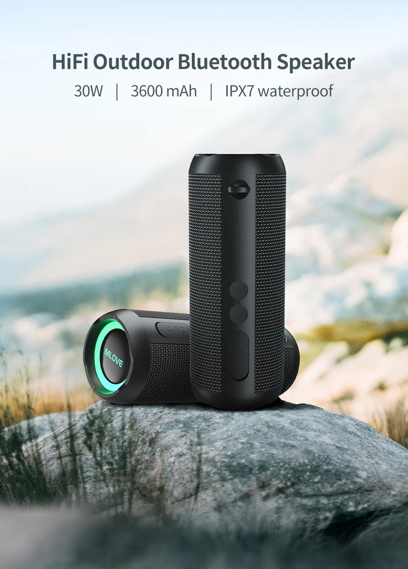 Caixa de Som Bluetooth MLOVE E6-L- à Prova d’Água 37h de Bateria, BassUp e Luzes RGB
