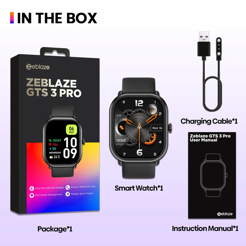 Smartwatch Zeblaze GTS 3 Pro – Chamadas por Voz, Tela AMOLED 1.97" UHD