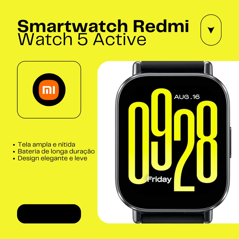 Smartwatch Redmi Watch 5 Active – Monitor de Sono e Atividades, Resistência 5ATM