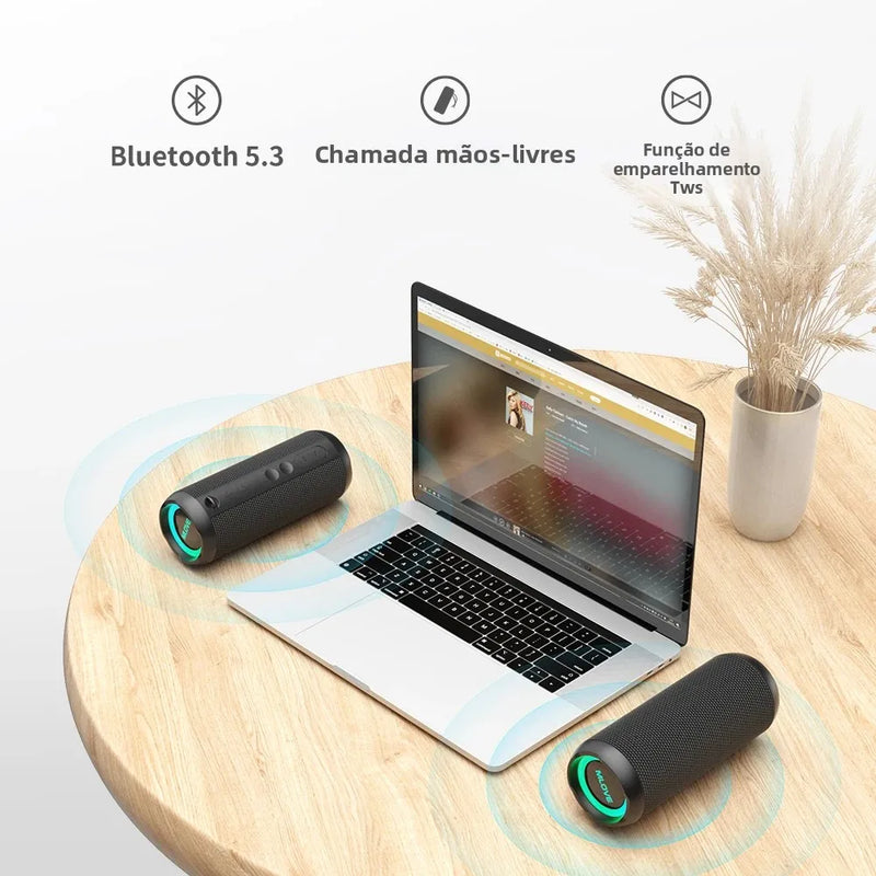Caixa de Som Bluetooth MLOVE E6-L- à Prova d’Água 37h de Bateria, BassUp e Luzes RGB